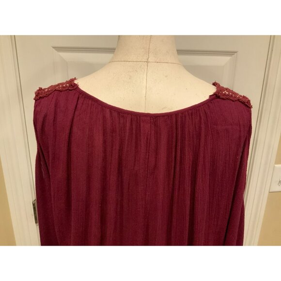 Free People Maroon Long Cold Shoulder Romper W/ Shorts & Tan Embroidery, Size S - Picture 8 of 9
